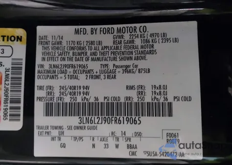 2015 Lincoln Mkz из США, поврежденный, VIN 3LN6L2J90FR619065